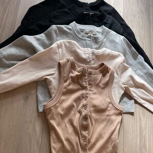 5 Button Down Ribbed Tops - Black, Gray, Tan